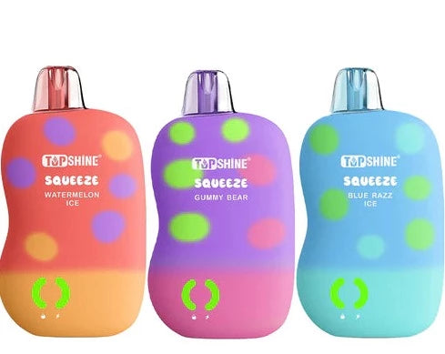 TOPSHINE SQUEEZE 10000 PUFF RECHARGEABLE DISPOSABLE WITH JUICE/BATTERY LEVEL INDICATOR LIGHTS