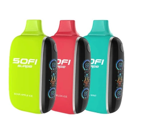 SOFI SURGE 25K PUFF RECHARGEABLE DISPOSABLE WITH ANIMATED JUICE/BATTERY LEVEL SCREEN & TRIPLE MODE FEATURE